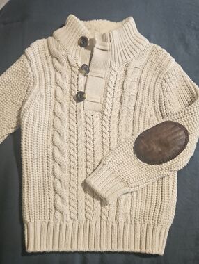 GAP Cream Cable Knit Sweater with Brown Elbow Patch
